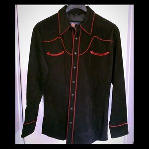 Cripple Creek Black Leather Suede Western Shirt M